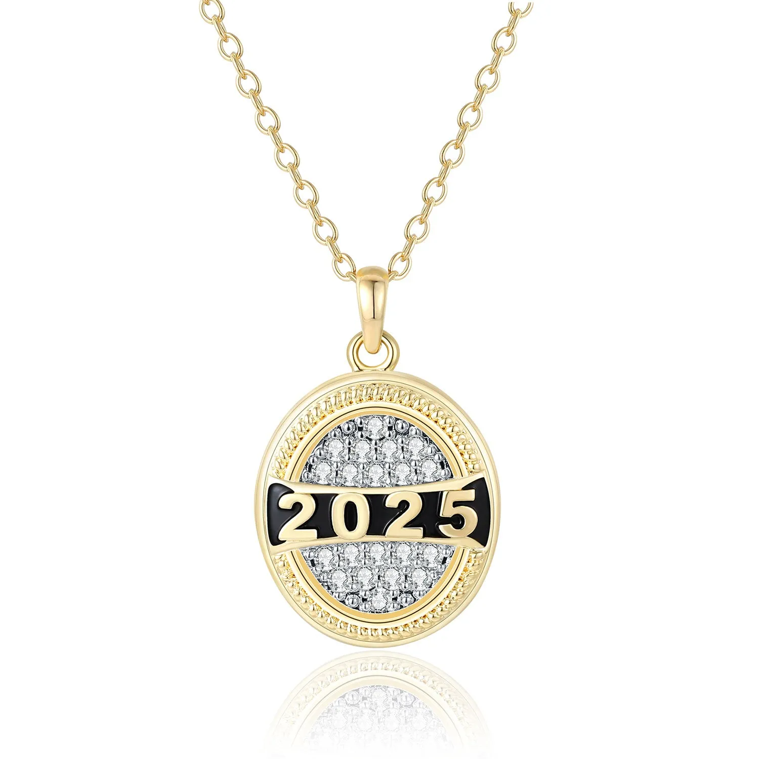 Unisex Gold CELEBRIUM Year and Pave CZ Oval Personalized Graduation/ class necklace sold by Limoges Jewelry