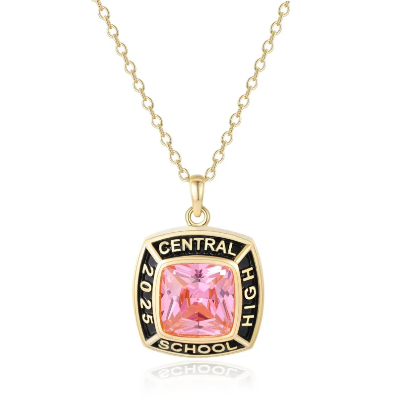 Unisex  Gold over Sterling Square Birthstone Personalized Graduation/Class Necklace sold by Limoges Jewelry