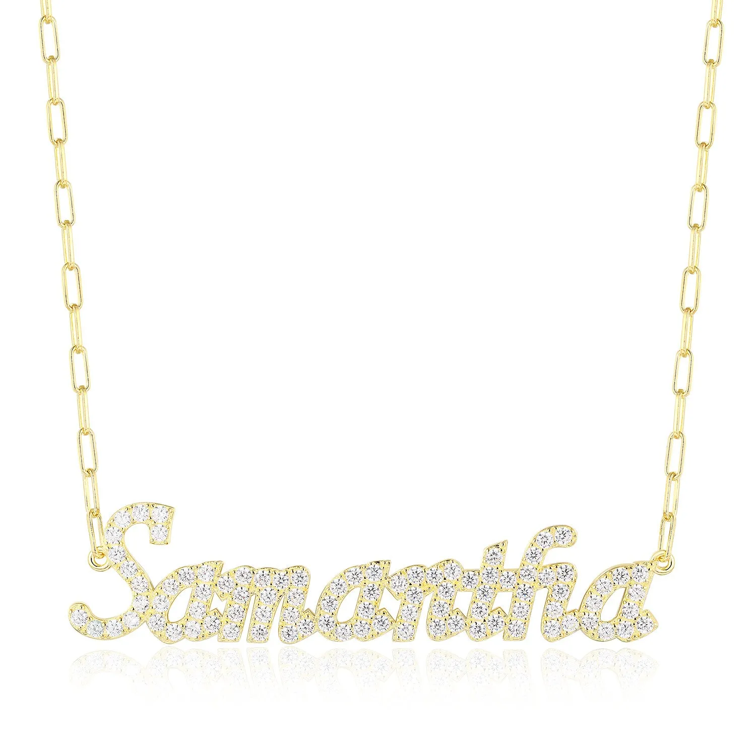 Sterling Silver CZ Script Name Paperclip Chain Necklace sold by Limoges Jewelry