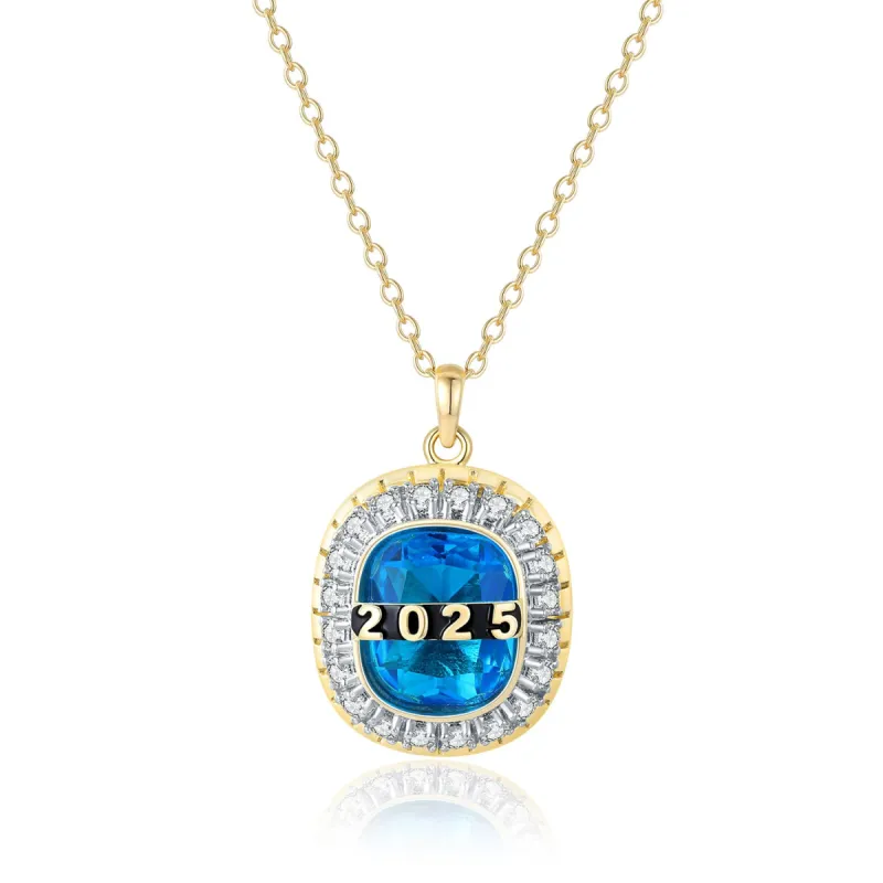 Unisex Gold CELEBRIUM Birthstone and CZ Personalized Graduation/Class Necklace sold by Limoges Jewelry