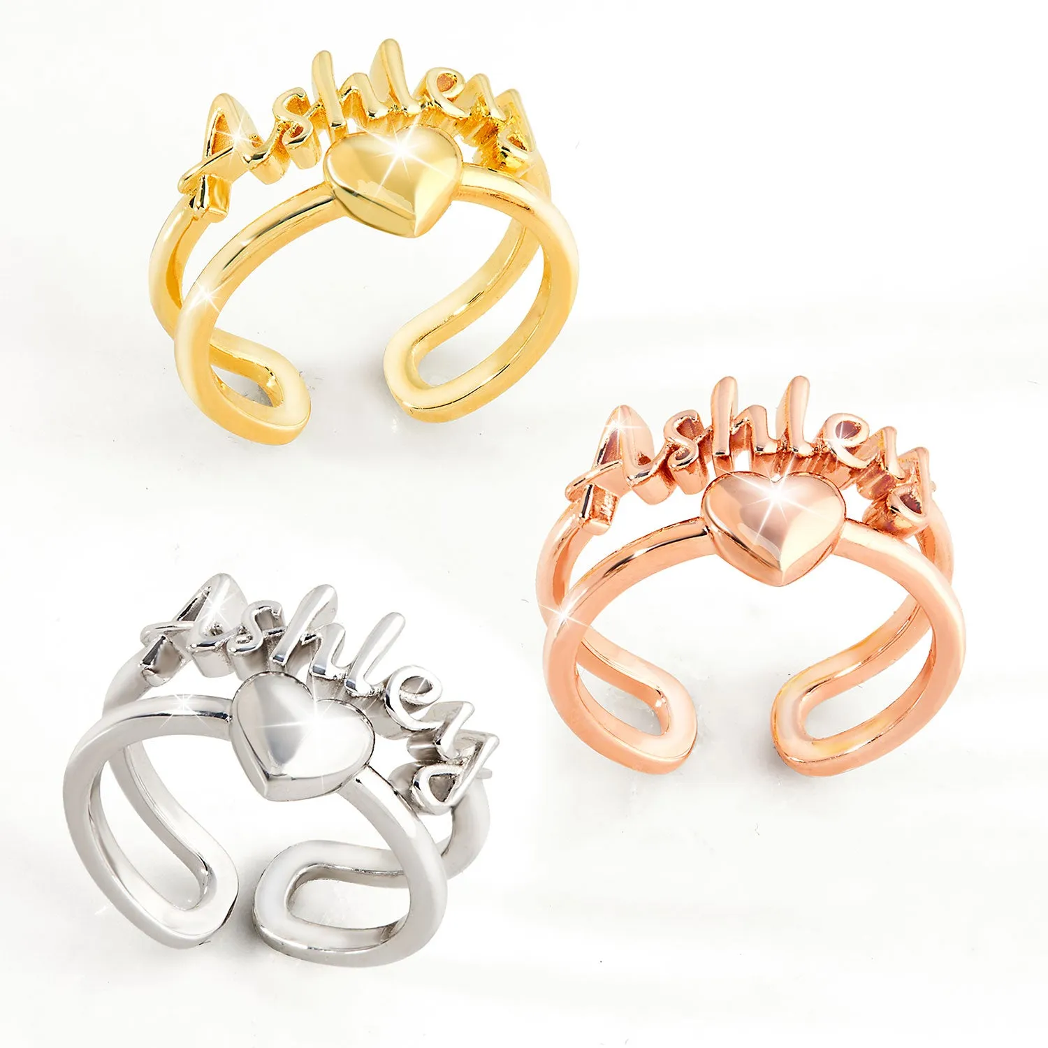 Rose Gold Script Name and Heart Double Row Ring sold by Limoges Jewelry product image thumbnail 3