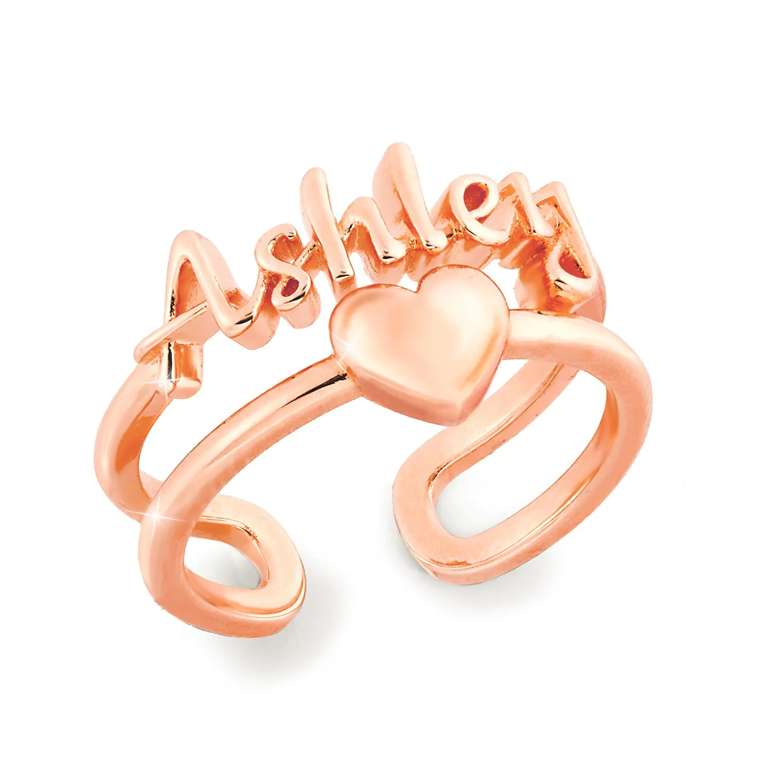 Rose Gold Script Name and Heart Double Row Ring sold by Limoges Jewelry product image thumbnail 2
