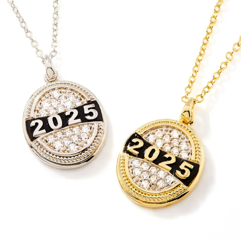 Unisex CELEBRIUM Year and Pave CZ Oval Personalized Graduation/ class necklace sold by Limoges Jewelry