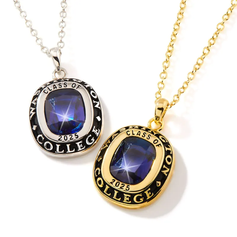 Unisex Sterling Silver Cushion Birthstone Personalized Graduation/Class Necklace sold by Limoges Jewelry
