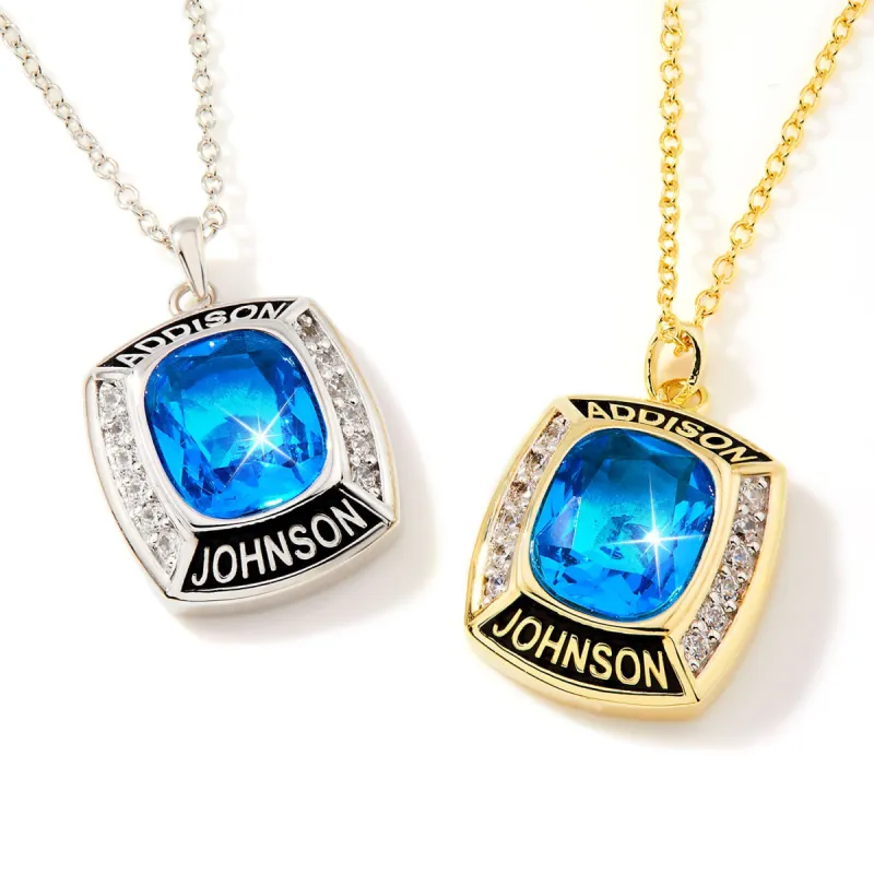 Unisex CELEBRIUM Cushion Birthstone and CZ Personalized Graduation/Class Necklace sold by Limoges Jewelry