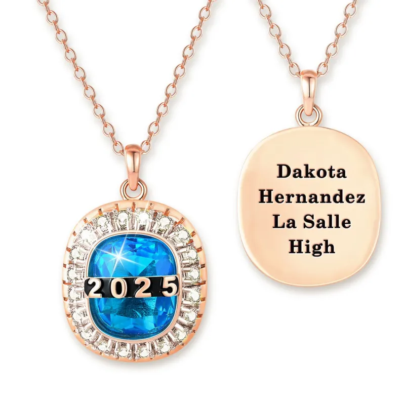 Unisex Rose Gold over Sterling Cushion Birthstone and CZ Personalized Graduation/Class Necklace sold by Limoges Jewelry