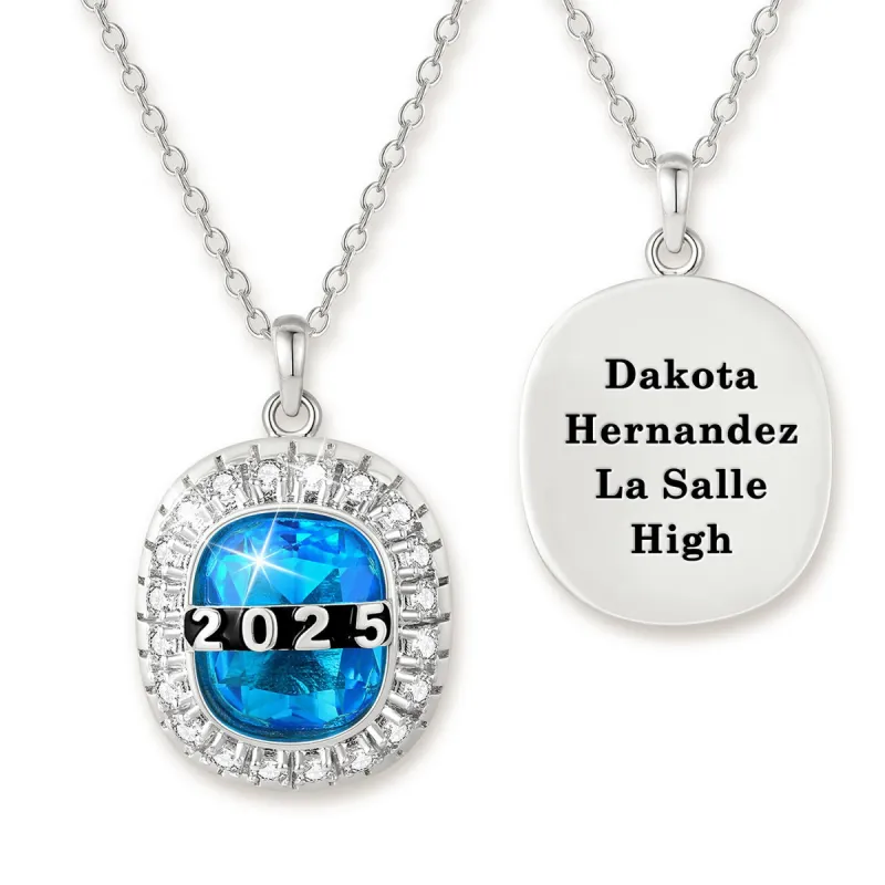 Unisex Sterling Silver Cushion Birthstone and CZ Personalized Graduation/Class Necklace sold by Limoges Jewelry