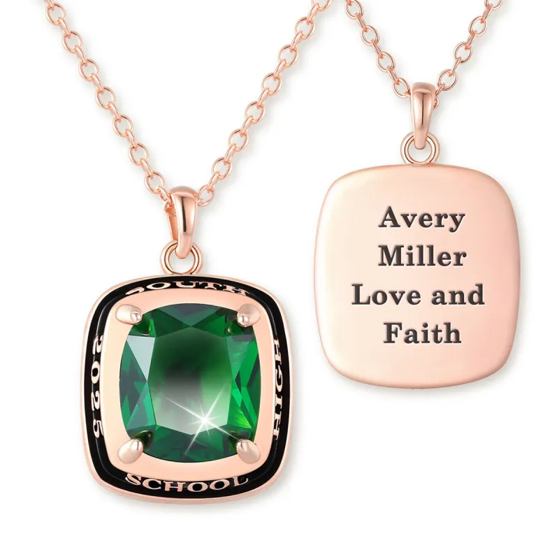Unisex Rose Gold over Sterling Prong Set Birthstone Side/Back Personalized Graduation/Class Necklace sold by Limoges Jewelry