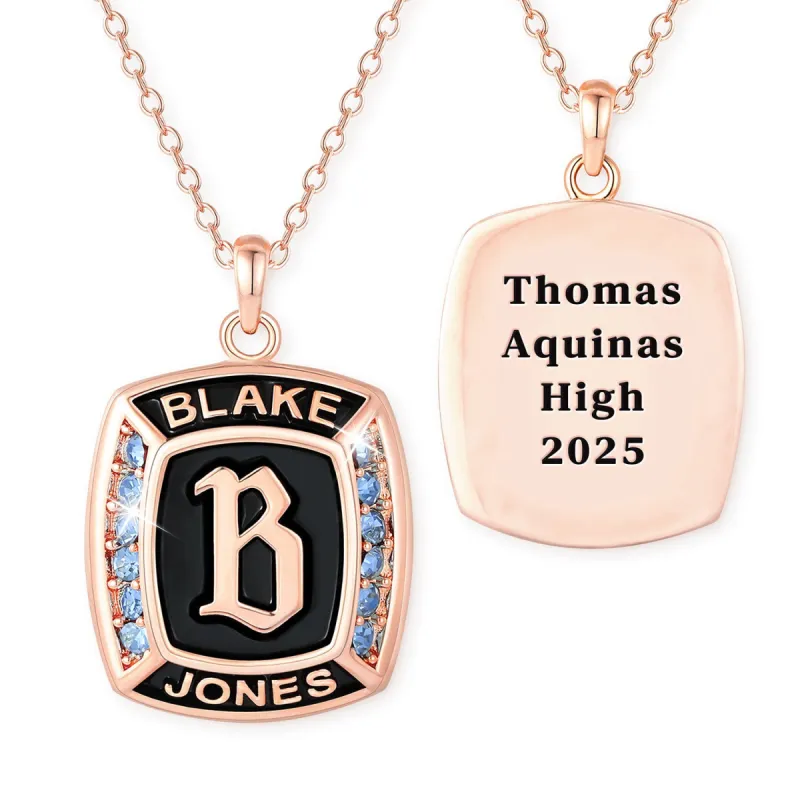 Unisex Rose Gold over Sterling Traditional Initial and Birthstone Personalized Graduation/Class Necklace sold by Limoges Jewelry
