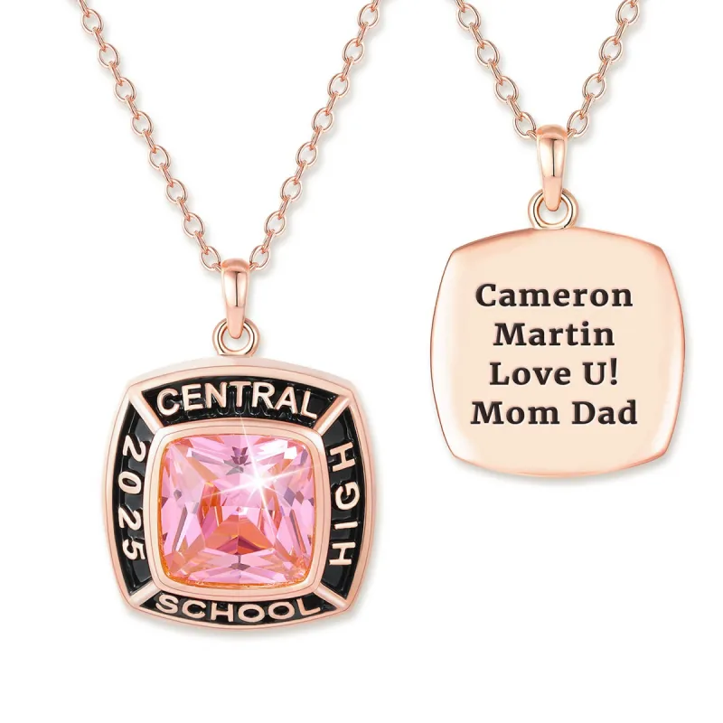 Unisex Rose Gold CELEBRIUM Square Birthstone Personalized Graduation/Class Necklace sold by Limoges Jewelry