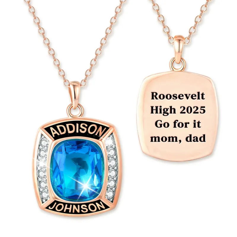 Unisex Rose Gold over Sterling Cushion Birthstone and CZ Personalized Graduation/Class Necklace sold by Limoges Jewelry