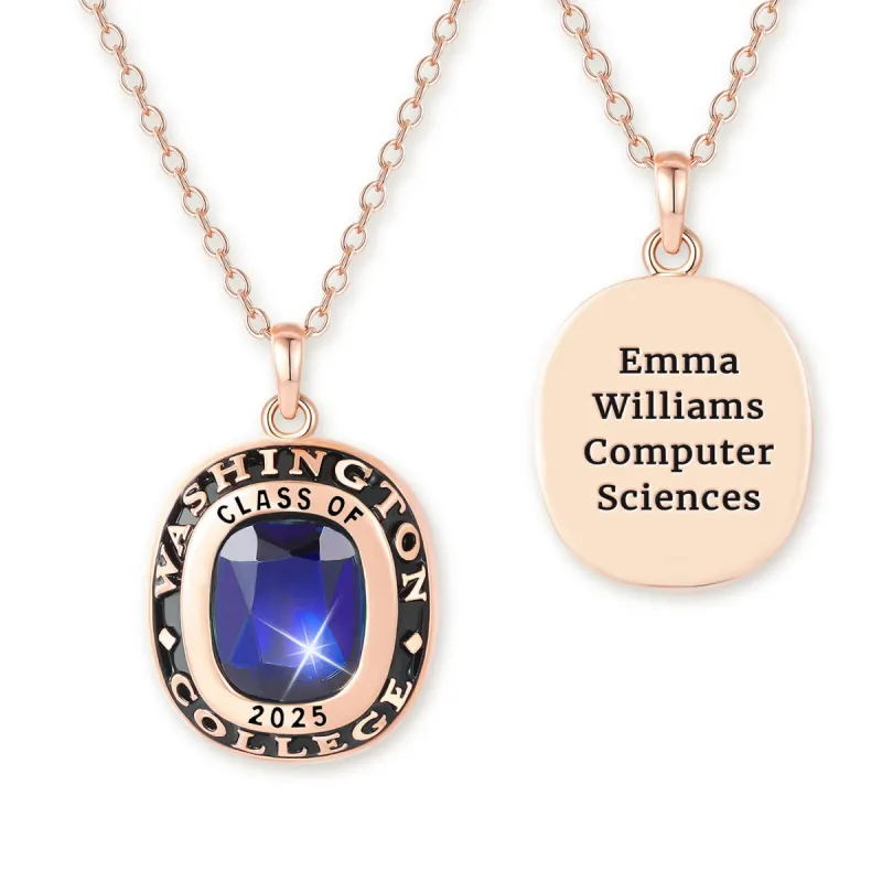 Unisex Rose Gold over Sterling Cushion Birthstone  Personalized Graduation/Class Necklace sold by Limoges Jewelry