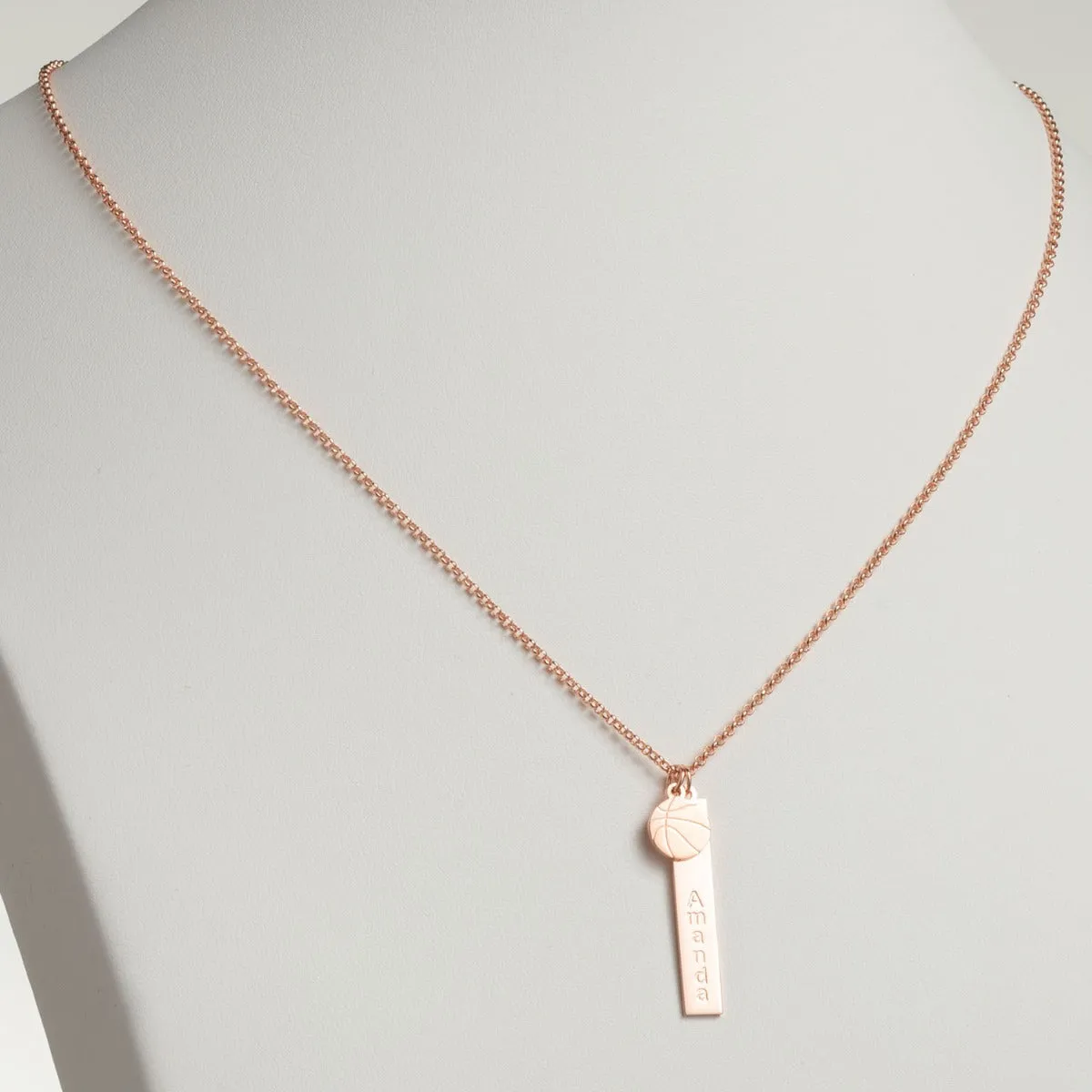 14K Rose Gold Plated Name Necklace with Basketball Charm Dangle sold by Limoges Jewelry