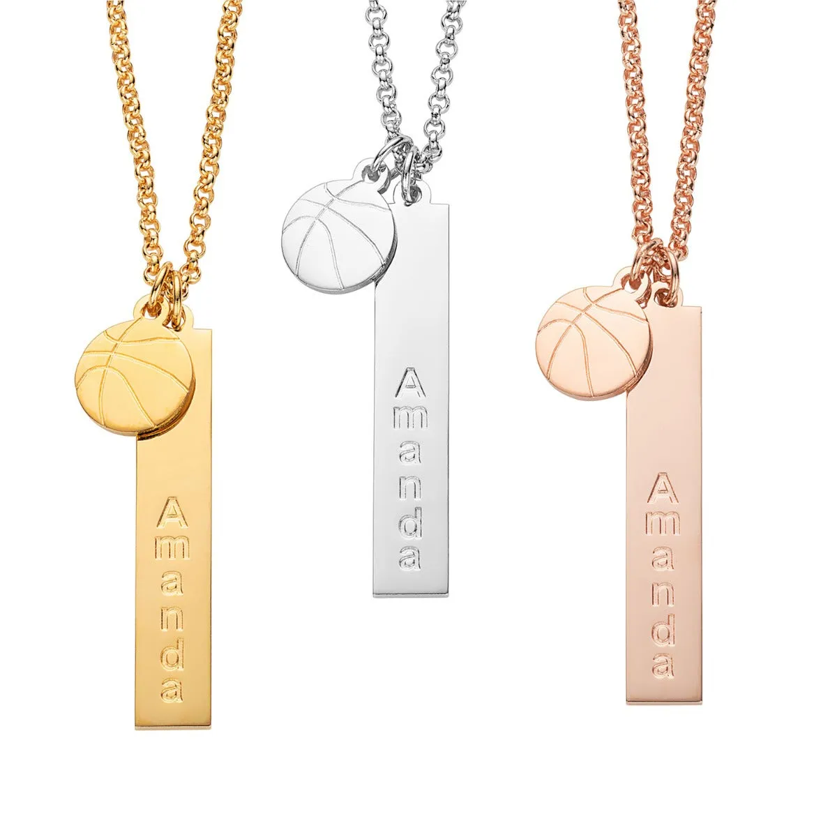 14K Rose Gold Plated Name Necklace with Basketball Charm Dangle sold by Limoges Jewelry product image thumbnail 2
