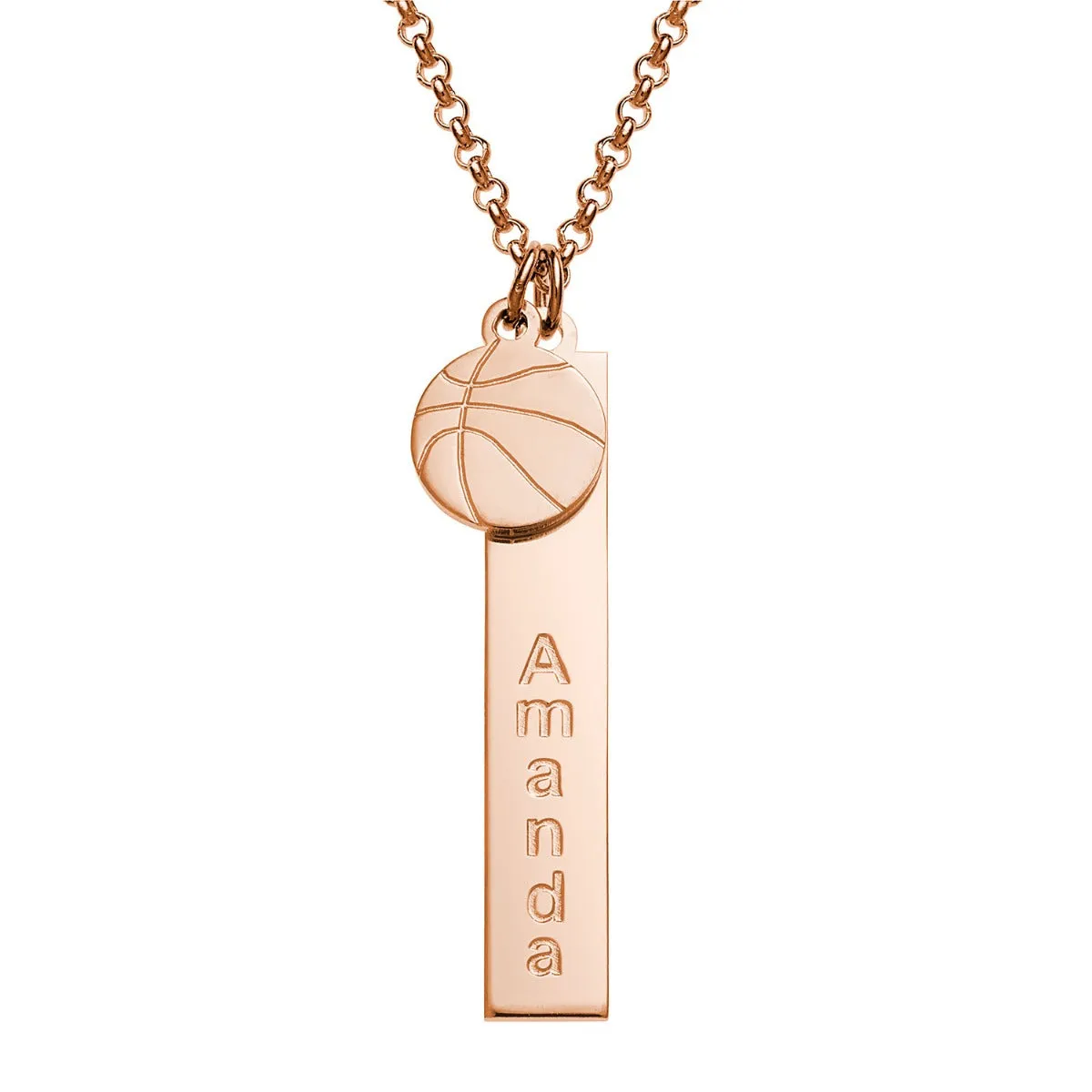 14K Rose Gold Plated Name Necklace with Basketball Charm Dangle sold by Limoges Jewelry product image thumbnail 3