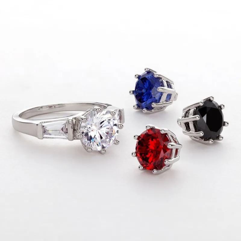 Styleshifter Round and Baguette CZ Jeweltone Ring made by Limoges Jewelry