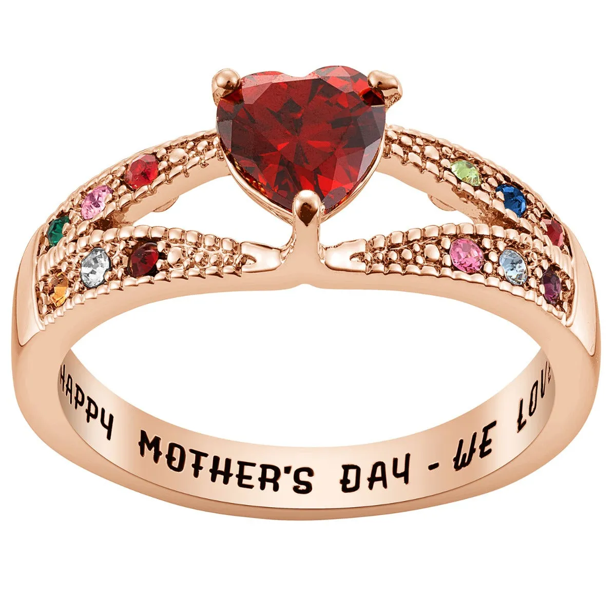 14K Rose Gold Plated Mother/ Grandmother's Heart Family Birthstone Ring sold by Limoges Jewelry