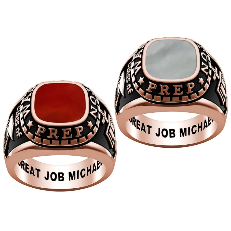 Men's 14K Rose Gold Plated Genuine Stone Class Ring sold by Limoges Jewelry