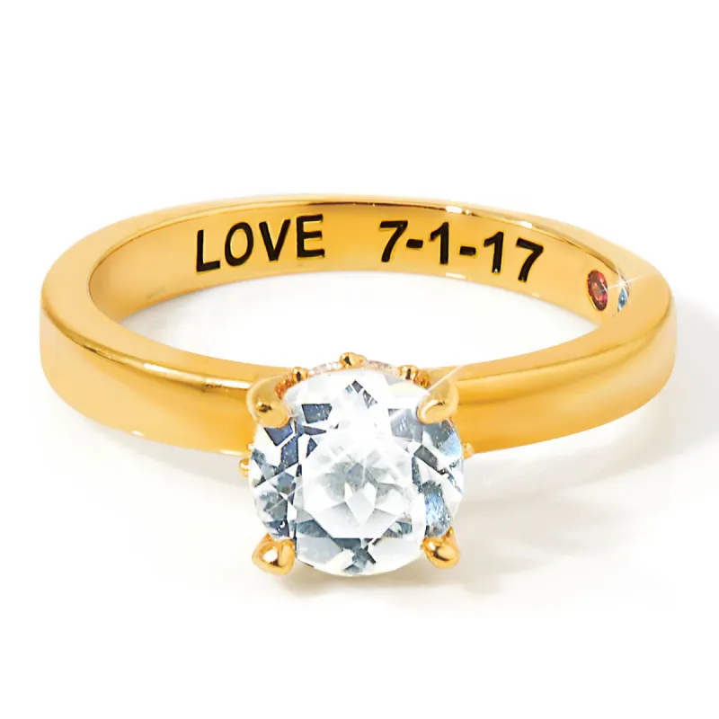 Gold over Sterling Round Hidden Halo White Topaz Hidden Birthstone Engagement Ring sold by Limoges Jewelry