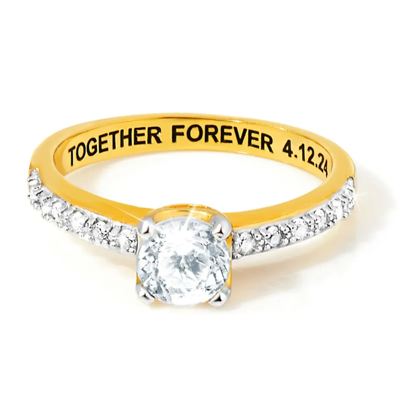 Gold over Sterling Brillant White Topaz Open Heart Engraved Wedding Ring sold by Limoges Jewelry