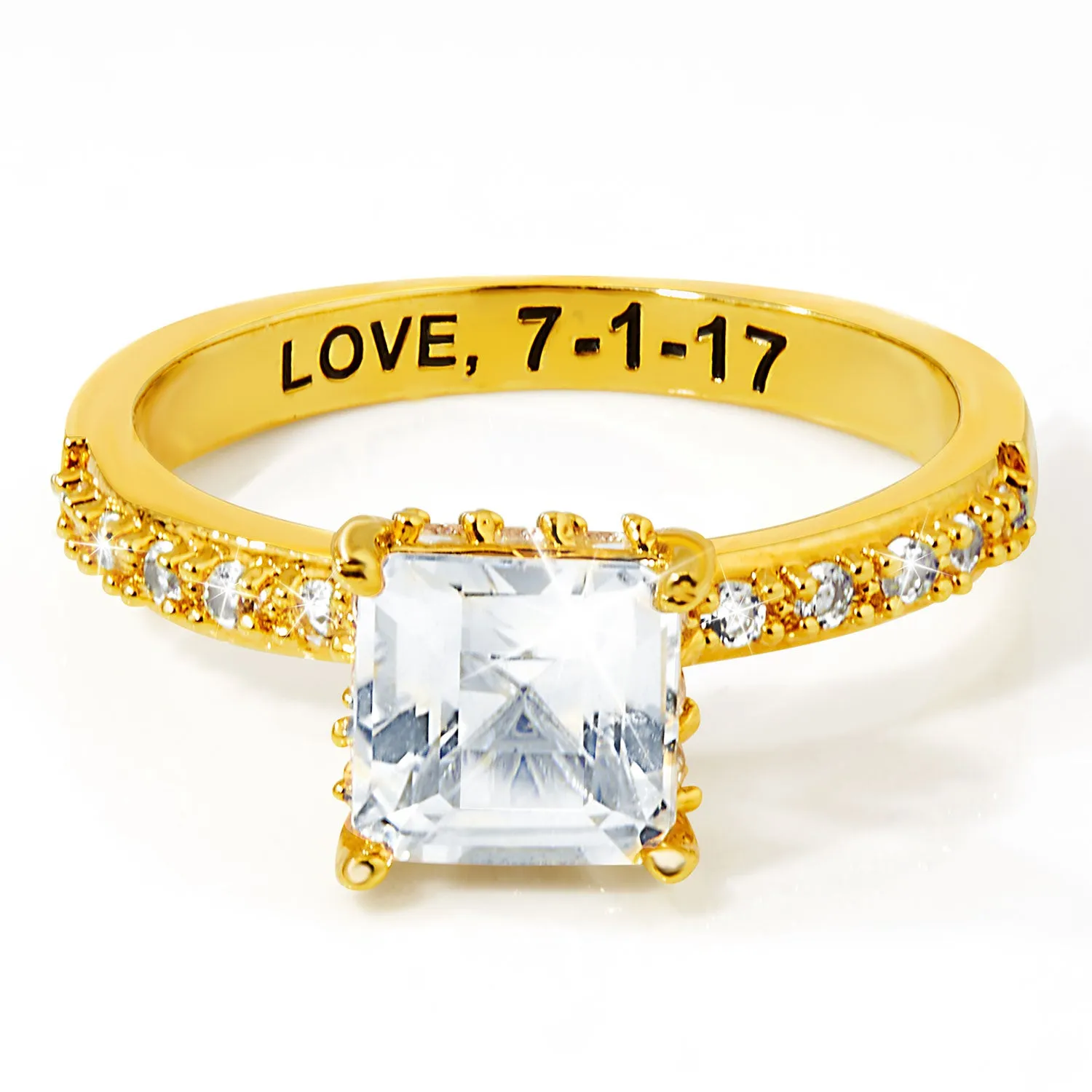 Gold over Sterling Square Hidden Halo White Topaz Pave Band Engagement Ring sold by Limoges Jewelry