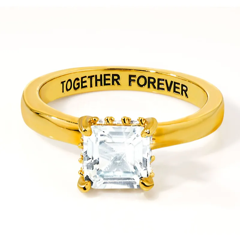 Gold over Sterling Square Hidden Halo White Topaz Engagement Ring sold by Limoges Jewelry