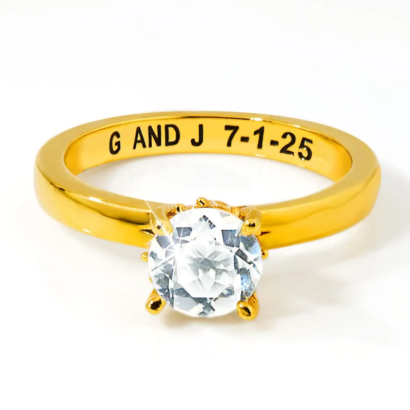 Gold over Sterling Hidden Halo Brillant White Topaz Engraved Engagement Ring sold by Limoges Jewelry