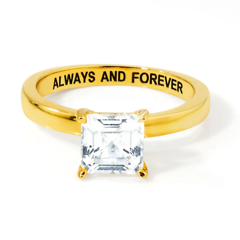 Gold over Sterling Square White Topaz Hidden Messages Birthstone Ring sold by Limoges Jewelry