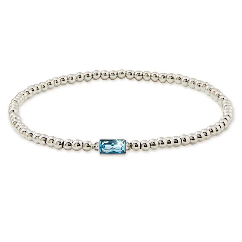 Silvertone Baguette Crystal Beaded Stretch Bracelet sold by Limoges Jewelry