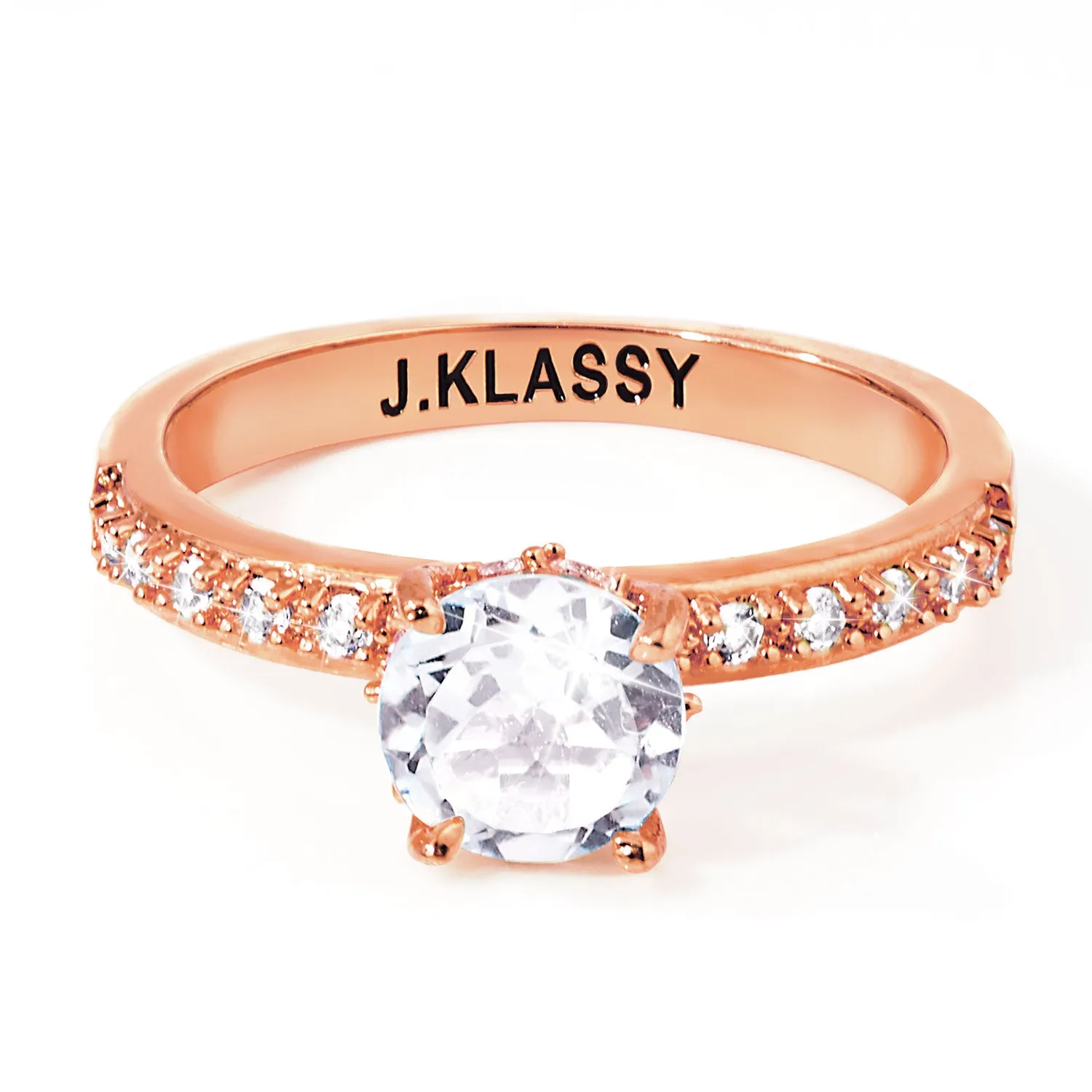 Rose Gold over Sterling Round White Topaz Pave Band Engagement Ring sold by Limoges Jewelry