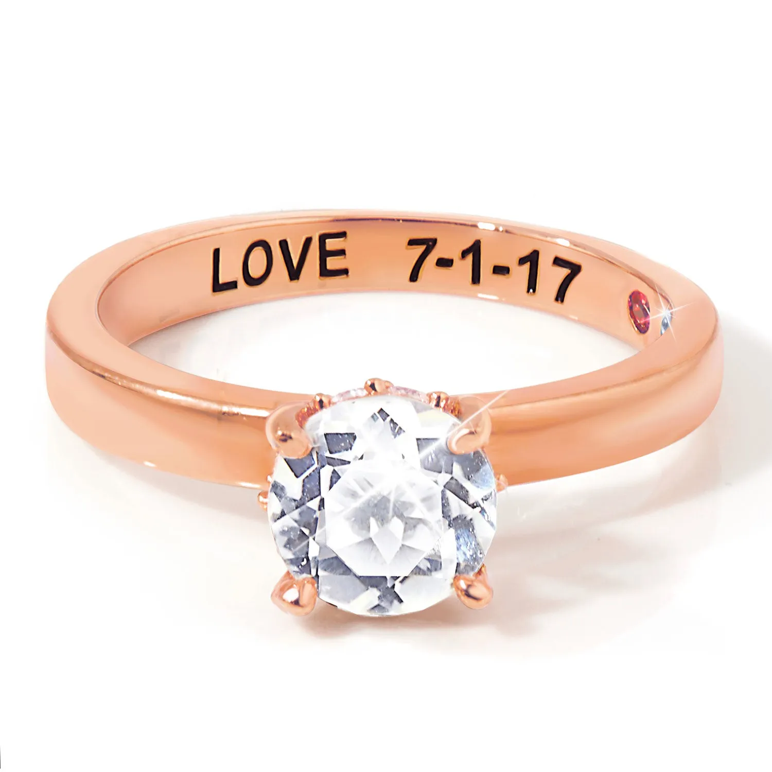 Rose Gold over Sterling Round Hidden Halo White Topaz Hidden Birthstone Engagement Ring sold by Limoges Jewelry product image thumbnail 2