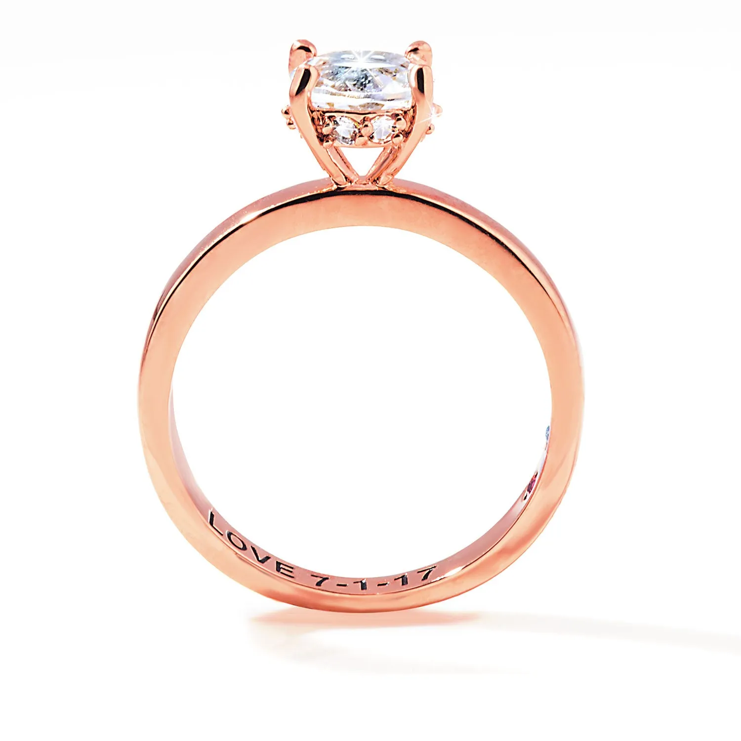 Rose Gold over Sterling Round Hidden Halo White Topaz Hidden Birthstone Engagement Ring sold by Limoges Jewelry product image thumbnail 3