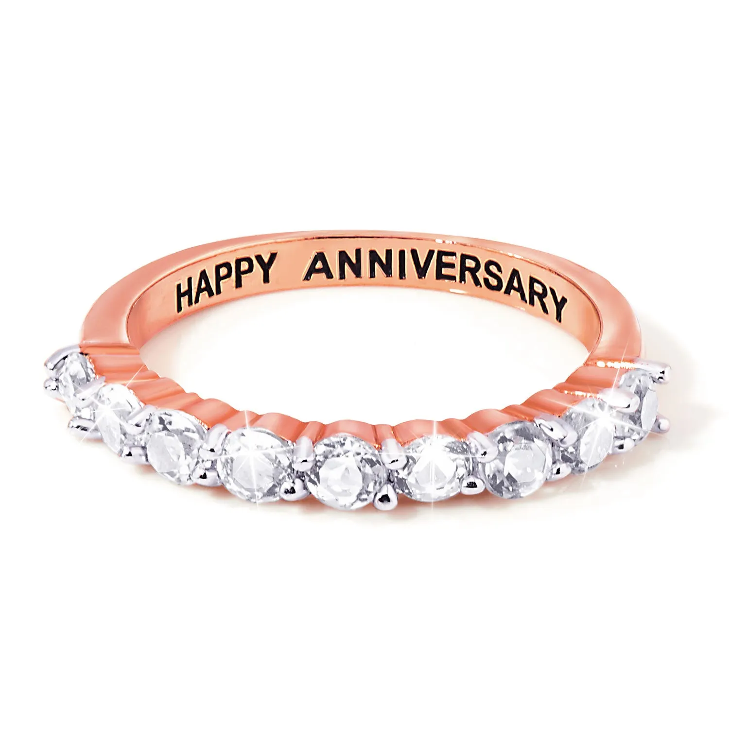 Rose Gold over Sterling Half Eternity Round White Topaz Ring sold by Limoges Jewelry