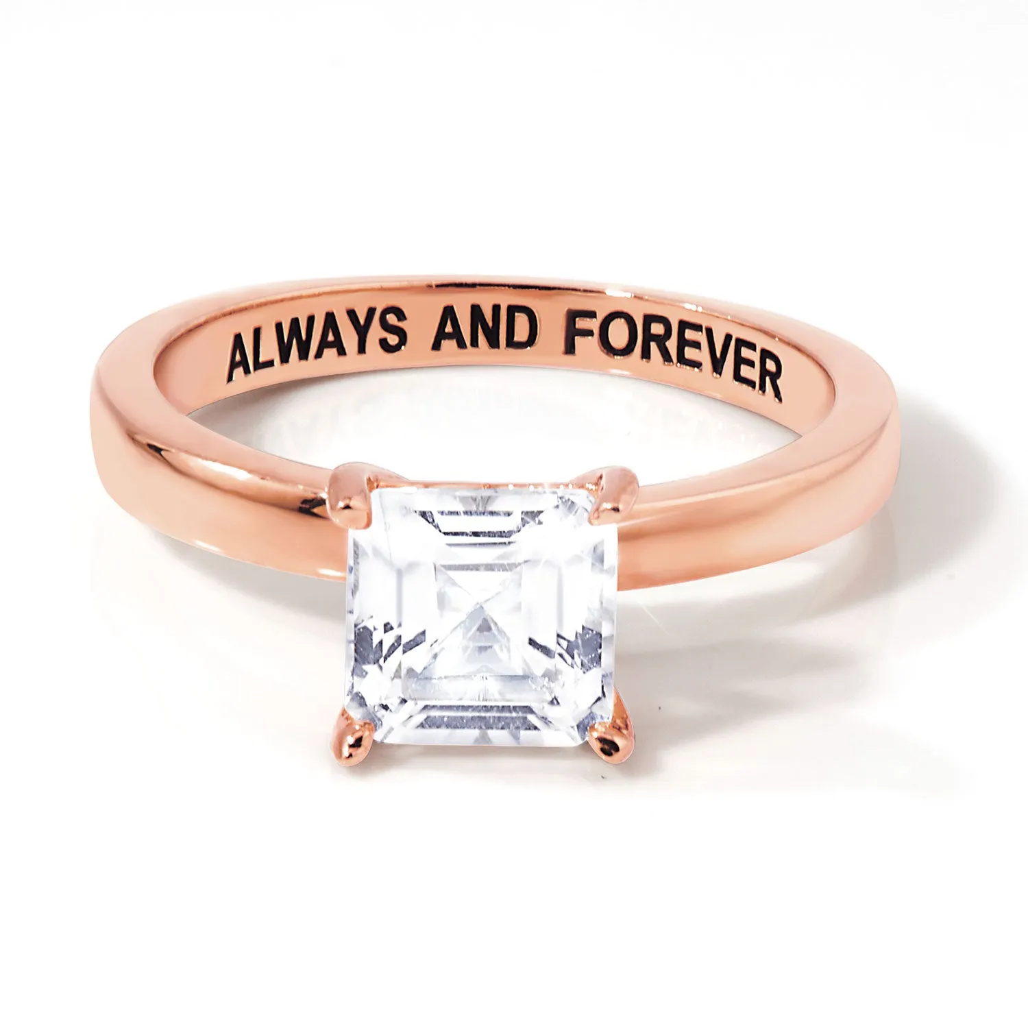Rose Gold over Sterling Square White Topaz Hidden Messages Birthstone Ring sold by Limoges Jewelry