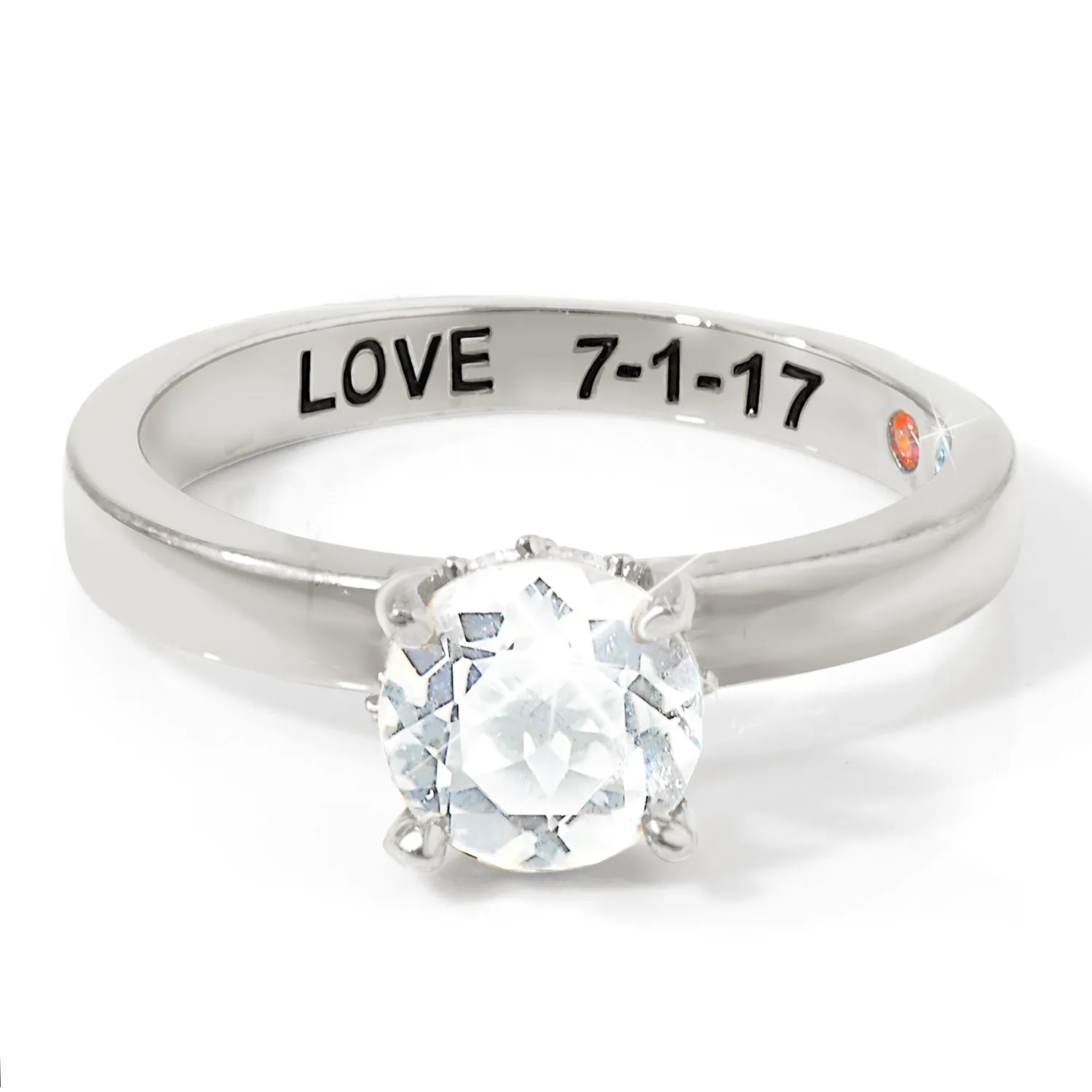 Platinum over Sterling Round Hidden Halo White Topaz Hidden Birthstone Engagement Ring sold by Limoges Jewelry product image thumbnail 2