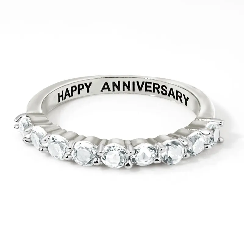 Platinum over Sterling Half Eternity Round White Topaz Ring sold by Limoges Jewelry