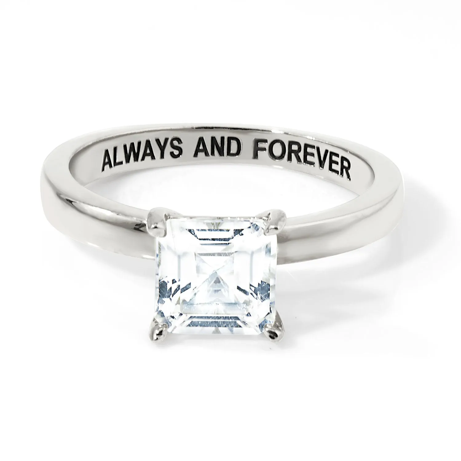 Platinum over Sterling Square White Topaz Hidden Messages Birthstone Ring sold by Limoges Jewelry