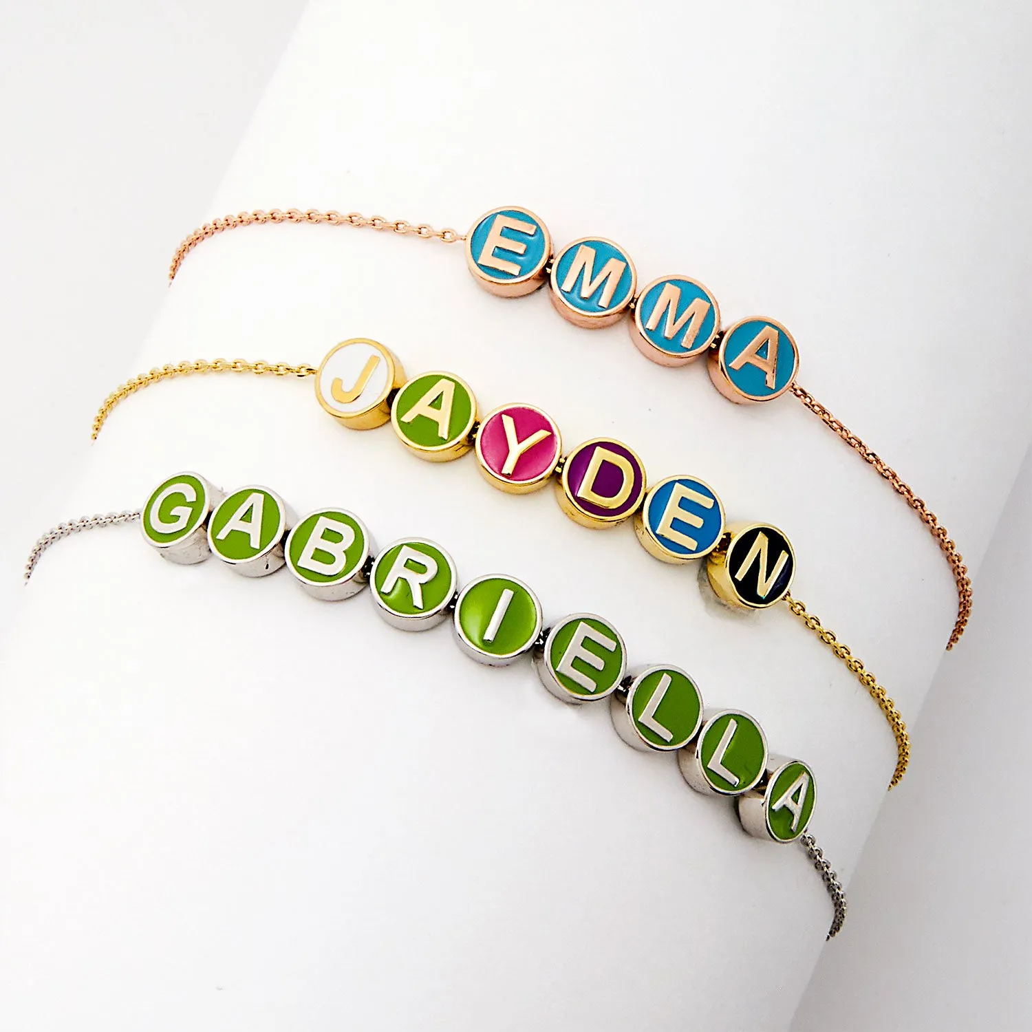 Personalized Enamel Slider Charm Name/ Initial Bracelet sold by Limoges Jewelry