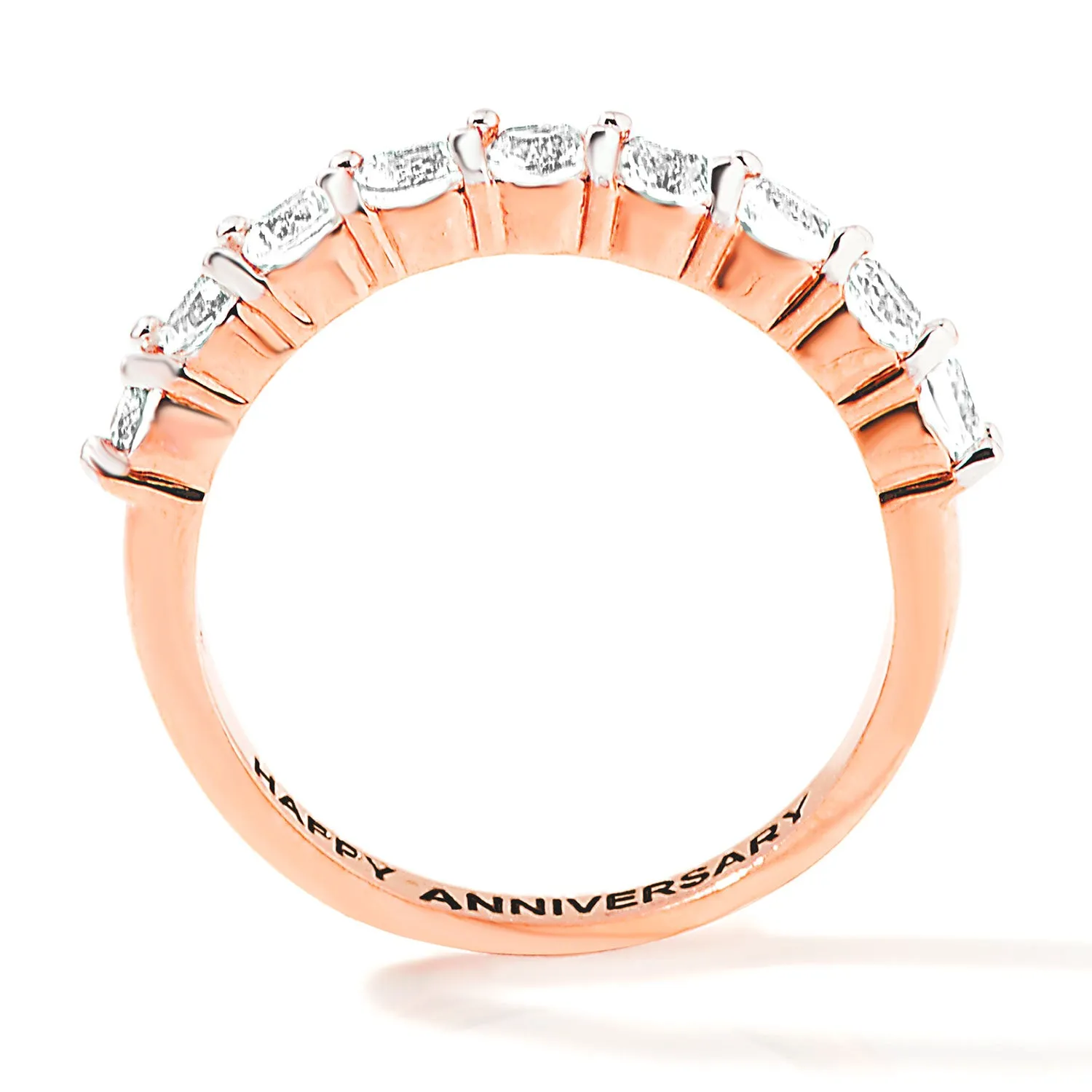 Rose Gold over Sterling Engraved Oval Half Eternity White Topaz Ring sold by Limoges Jewelry