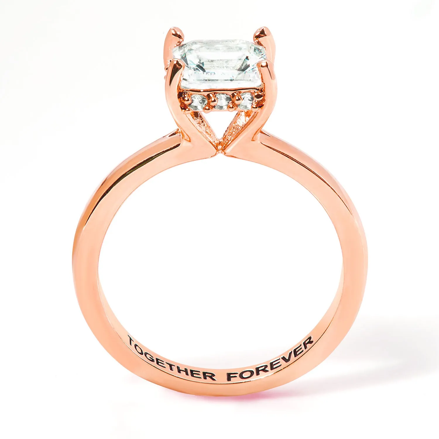 Rose Gold over Sterling Square Hidden Halo White Topaz Engagement Ring sold by Limoges Jewelry