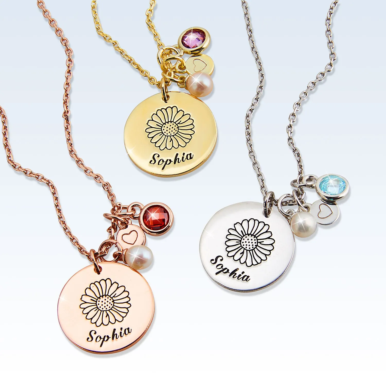 Girls' Sterling Silver Personalized Flower Birthstone Cluster Necklace sold by Limoges Jewelry