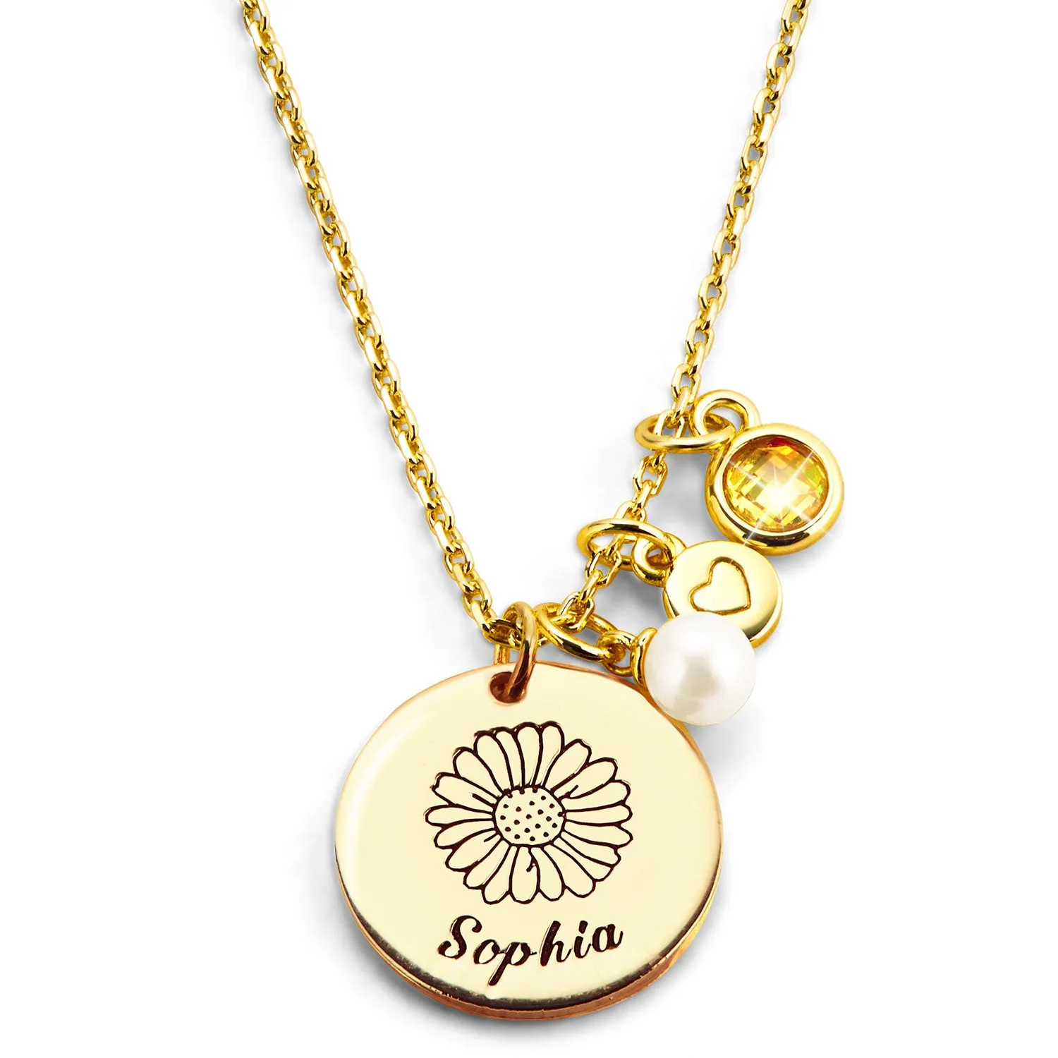 Girls' Sterling Silver Personalized Flower Birthstone Cluster Necklace sold by Limoges Jewelry product image thumbnail 4