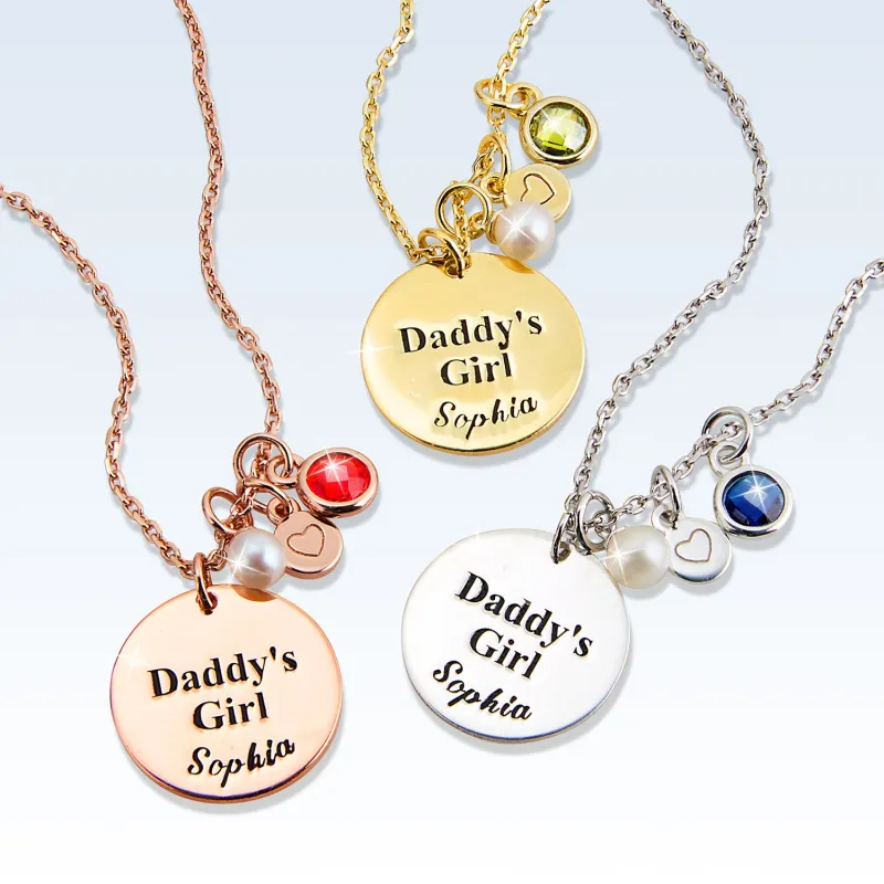 Girls' Sterling Silver Personalized Daddy's Girl Birthstone Cluster Necklace sold by Limoges Jewelry