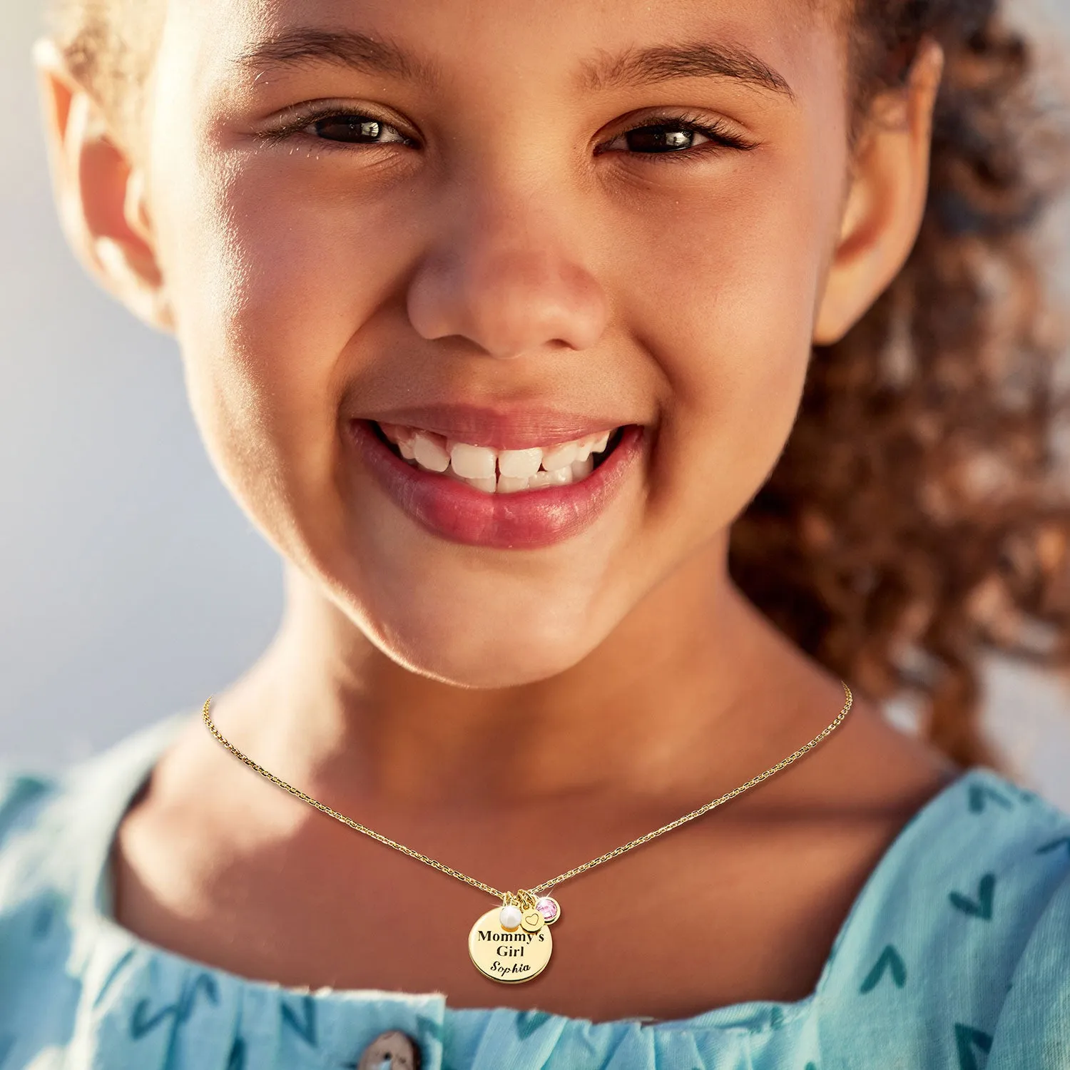 Girls' Sterling Silver Personalized Mommy's Girl Birthstone Cluster Necklace sold by Limoges Jewelry product image thumbnail 3