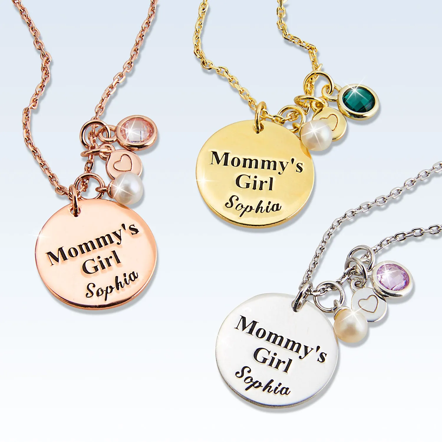 Girls' Sterling Silver Personalized Mommy's Girl Birthstone Cluster Necklace sold by Limoges Jewelry