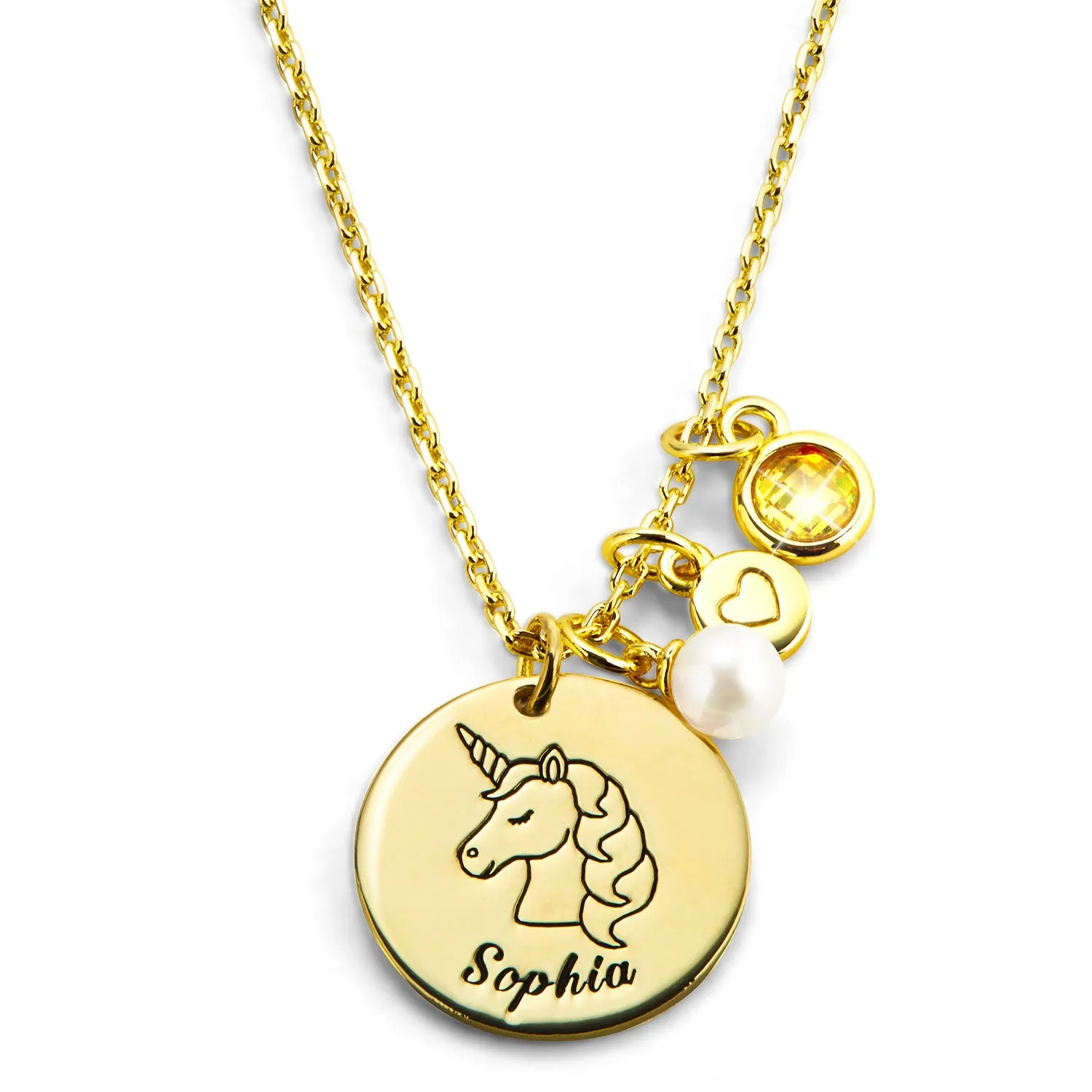 Girls' Sterling Silver Personalized Unicorn Birthstone Clster Necklace sold by Limoges Jewelry product image thumbnail 4