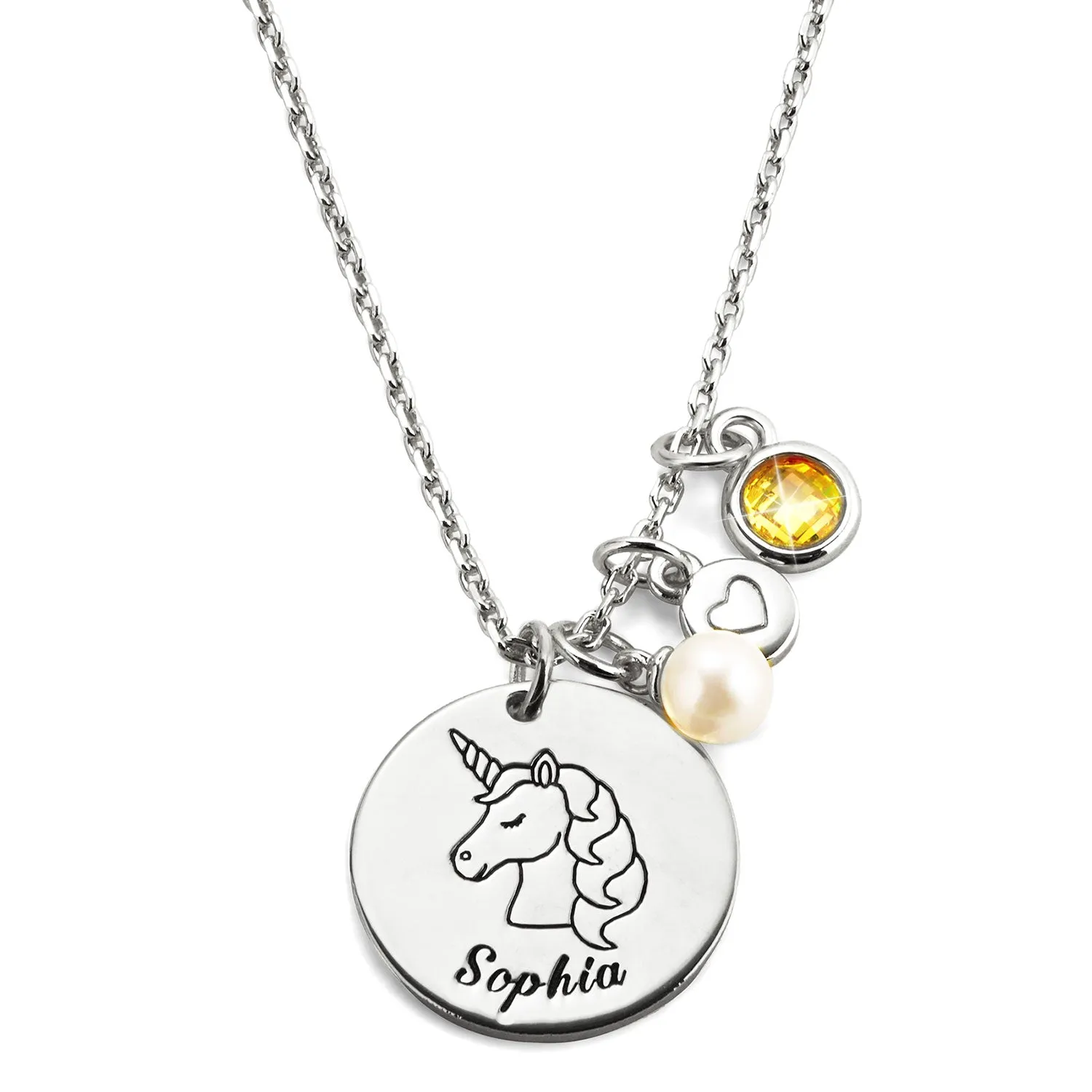 Girls' Sterling Silver Personalized Unicorn Birthstone Clster Necklace sold by Limoges Jewelry product image thumbnail 2