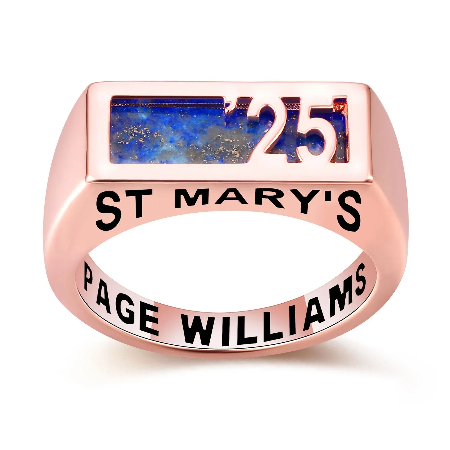 Women's Rose Gold over Sterling Contemporary Graduation Year Signet Class Ring sold by Limoges Jewelry