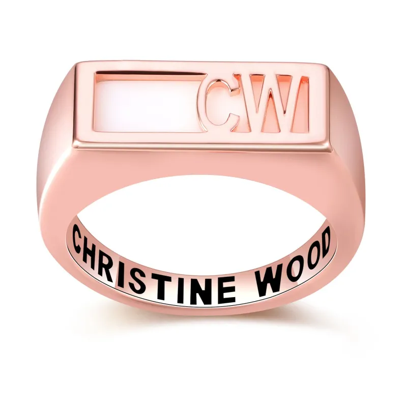 Women's Rose Gold Celebrium Modern Monogram Signet Opaque Stone Ring sold by Limoges Jewelry