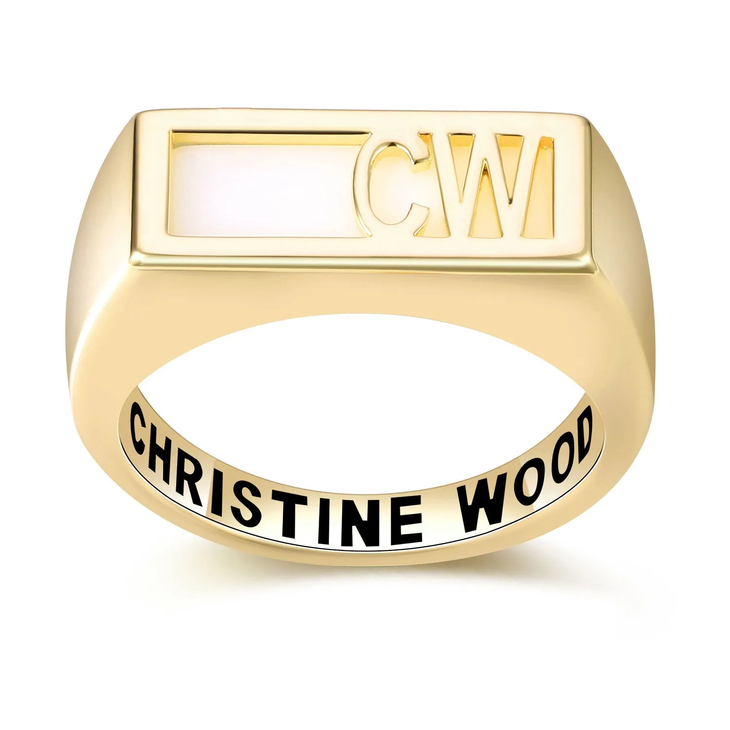 Women's Gold over Sterling Modern Monogram Signet Opaque Stone Ring sold by Limoges Jewelry